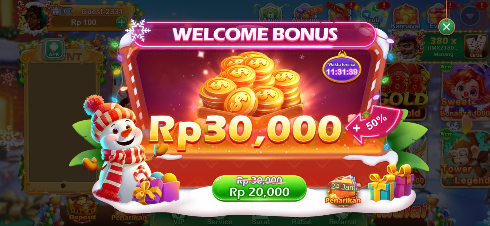 Bonus selamat datang K3K3 2 4 354 3 dengan diskon spesial untuk pengguna baru.