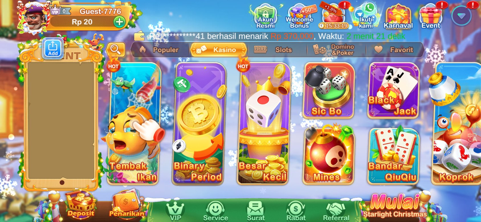 Game kasino populer seperti Tembak Ikan dan Sic Bo tersedia di K3K3 2 4 354 3.